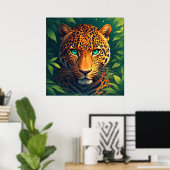 Lebendiges Leopard-Porträt mit Smaragdaugen Poster (Heimbüro)