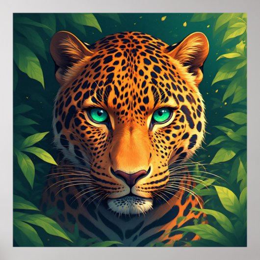 Lebendiges Leopard-Porträt mit Smaragdaugen Poster (Vorne)