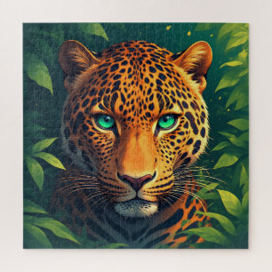 Lebendiges Leopard-Porträt mit Smaragdaugen Puzzle