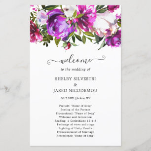 Lebendiges lila florales elegantes Hochzeitsprogra