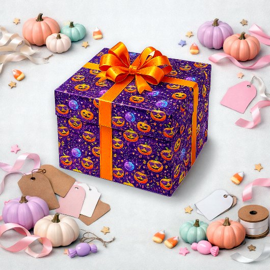 Lebendiges lila kosmische Kürbismuster Geschenkpapier
