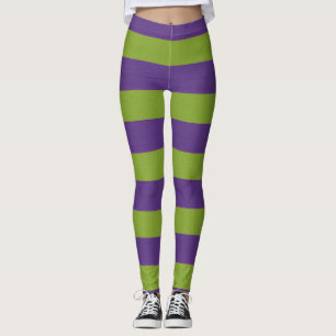 Lebendiges Lila-Limettengrün-Gestreifte Halloween- Leggings