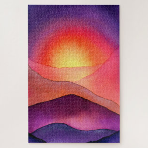 Lebendiges lila und orangefarbenes Sonnenuntergang Puzzle