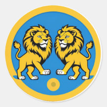 Lebendiges Löwen-Duo-Emblem in blauem Kreis