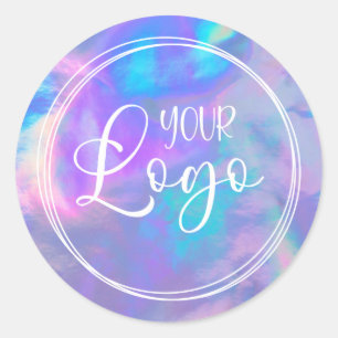 Lebendiges Magenta-Aqua-Holografisches-Logo Hier Runder Aufkleber