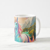 Lebendiges Magisches Einhorn-Porträt Fantasy Regen Kaffeetasse (VorderseiteRechts)
