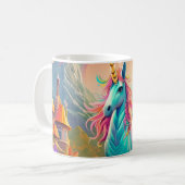 Lebendiges Magisches Einhorn-Porträt Fantasy Regen Kaffeetasse (Vorderseite Links)