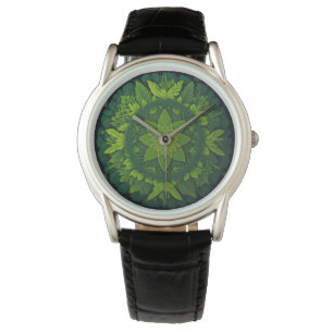 Lebendiges Mandala aus Waldlaub Armbanduhr
