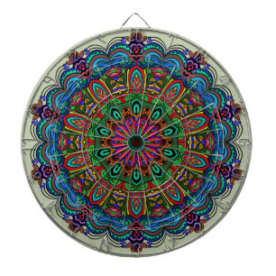 Lebendiges Mandala-Blumen- und geometrisches Muste Dartscheibe