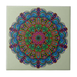 Lebendiges Mandala-Blumen- und geometrisches Muste Fliese