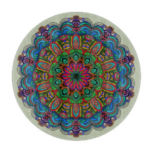 Lebendiges Mandala-Blumen- und geometrisches Muste Schneidebrett