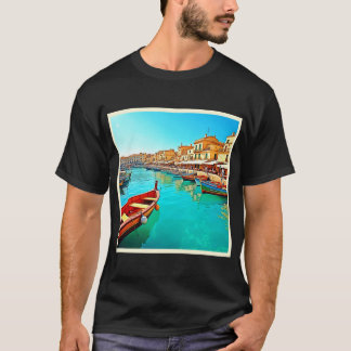 Lebendiges Mittelmeer-Hafen-Lebensdesign vintage T-Shirt