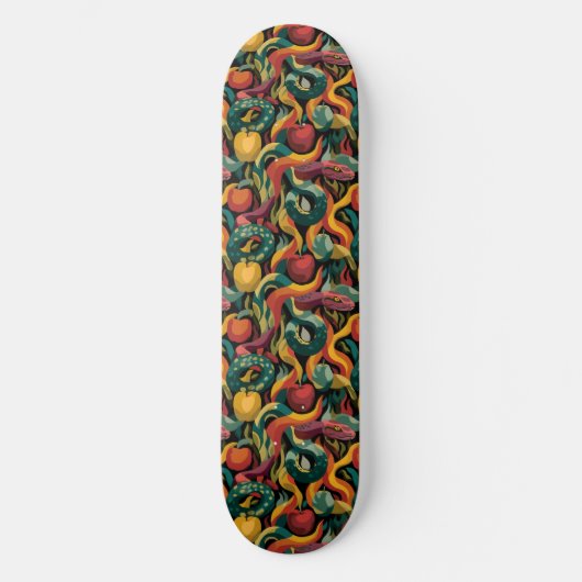 Lebendiges nahtloses Muster mit Schlangen und Äpfe Skateboard (Vorderseite)