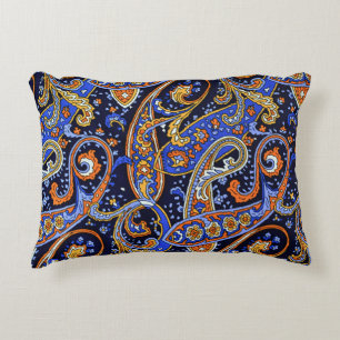 Lebendiges Navy- und Orange- Boho-Paisleymuster Dekokissen