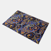 Lebendiges Navy- und Orange- Boho-Paisleymuster Fußmatte (Schrägansicht)