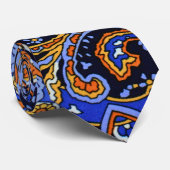 Lebendiges Navy- und Orange- Boho-Paisleymuster Krawatte (Gerollt)