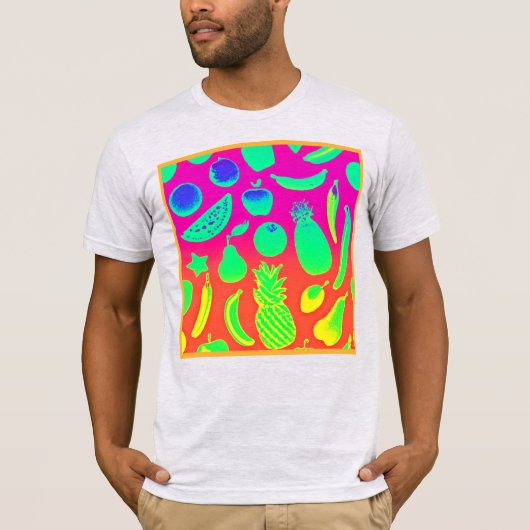 Lebendiges Neon-Früchte-Muster T-Shirt (Vorderseite)