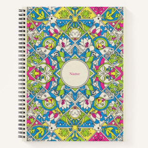 Lebendiges neon-geometrisches Mandala Nooracle Jou Notizblock