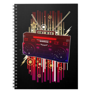 Lebendiges Neon-Lautsprecherdesign mit Retro-Musik Notizblock