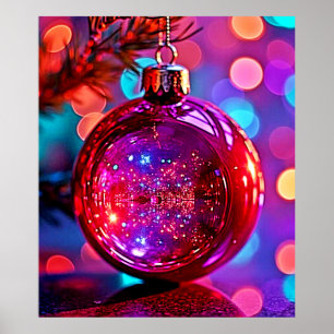 Lebendiges Neujahrsbaum-Schmuckdesign in Neon Poster