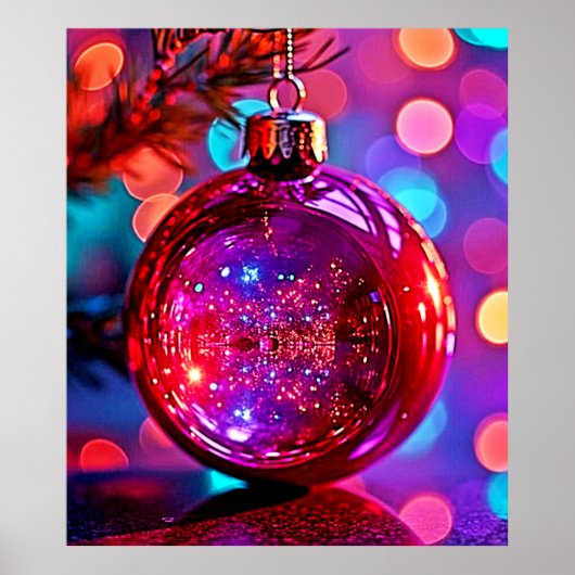 Lebendiges Neujahrsbaum-Schmuckdesign in Neon Poster (Vorne)