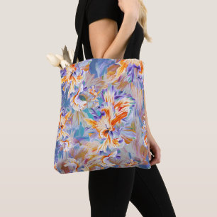 Lebendiges orange-blaues abstraktes Blumenmuster Tasche