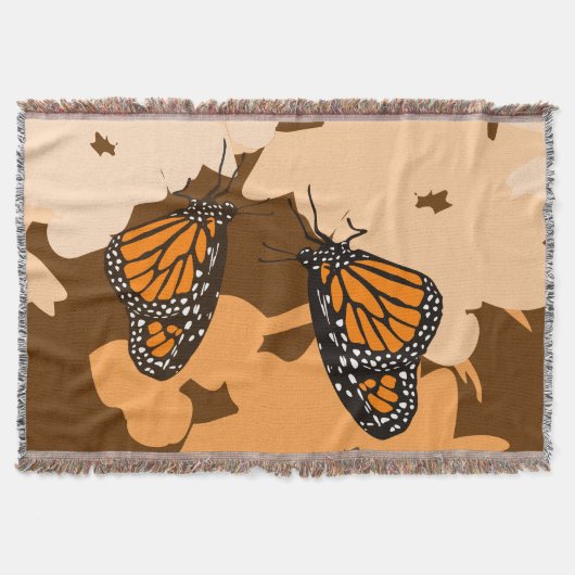Lebendiges Orange Fütternde Monarchfalter Muster Decke (Vorderseite)
