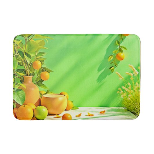 Lebendiges Orange Grün Stillleben-Design Badematte (Vorderseite)