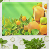 Lebendiges Orange Grün Stillleben Design Geschirrtuch (Gefaltet)