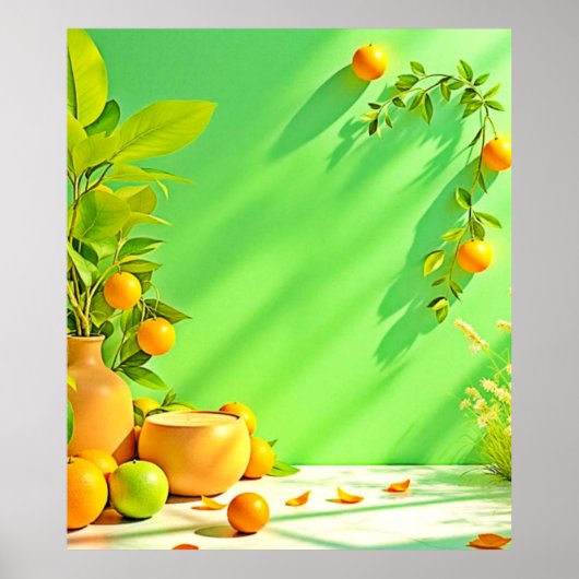 Lebendiges Orange Grün Stillleben Design Poster (Vorne)