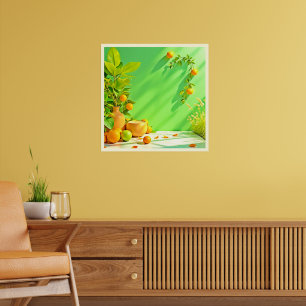 Lebendiges Orange Grün Stillleben Design Poster
