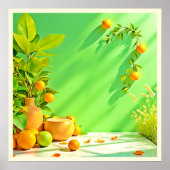Lebendiges Orange Grün Stillleben Design Poster (Vorne)