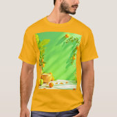 Lebendiges Orange Grün Stillleben Design T-Shirt (Vorderseite)