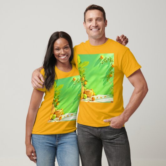Lebendiges Orange Grün Stillleben Design T-Shirt (Unisex)