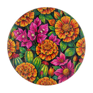 Lebendiges Orange Magenta Samtblume Kaktus Tropisc Schneidebrett