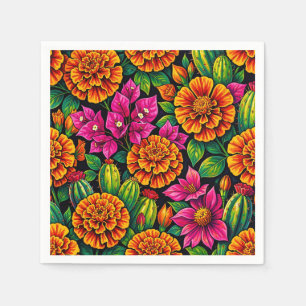 Lebendiges Orange Magenta Samtblume Kaktus Tropisc Serviette