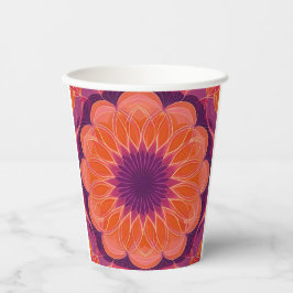 Lebendiges Orange mit Violettem Blumengewirr Pappbecher