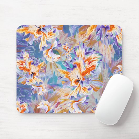 Lebendiges orange- und blau-abstraktes Blumen-Maus Mousepad (Mit Mouse)