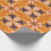 Lebendiges orange- und blau-blumiges Muster Geschenkpapier (Ecke)