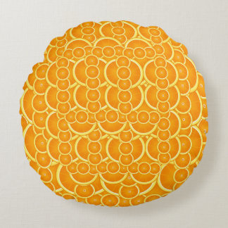 Lebendiges Orangen-Zitrus-Musterdesign Rundes Kissen