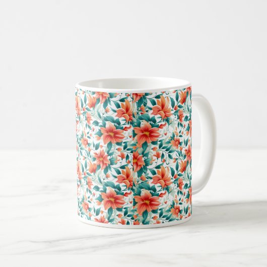 Lebendiges oranges Blumengarten-Muster - Eleganter Kaffeetasse (VorderseiteRechts)