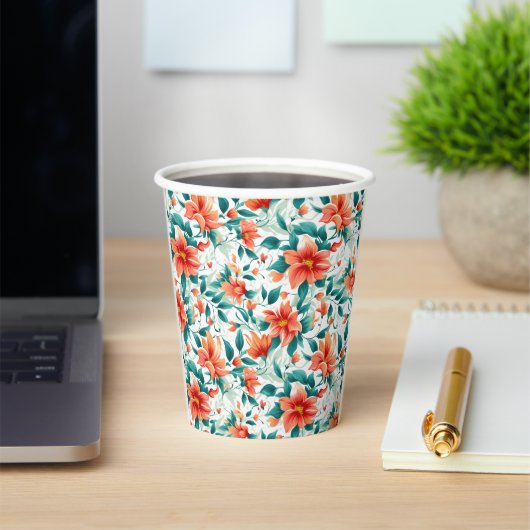 Lebendiges oranges Blumenmuster - Eleganter Tee Pappbecher (InSitu)