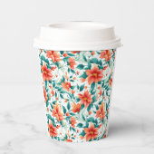 Lebendiges oranges Blumenmuster - Eleganter Tee Pappbecher (Rückseite)