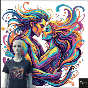 Lebendiges Paar umarmt psychedelische fließende Ku Tri-Blend Shirt