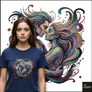 Lebendiges Paar umarmt psychedelische fließende Ku Tri-Blend Shirt