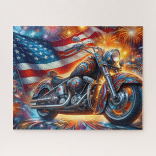 Lebendiges Patriotisches Vintage-Retro-Motorrad Puzzle