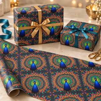 Lebendiges Pfauenfeder-Muster-Kaleidoskop Geschenkpapier