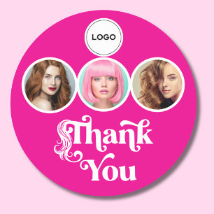 Lebendiges Pink 3 Foto Friseur Logo Danke Runder Aufkleber