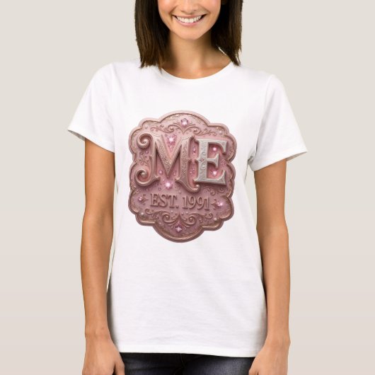 Lebendiges Pink ME EST 1991 Statement-Design T-Shirt (Vorderseite)