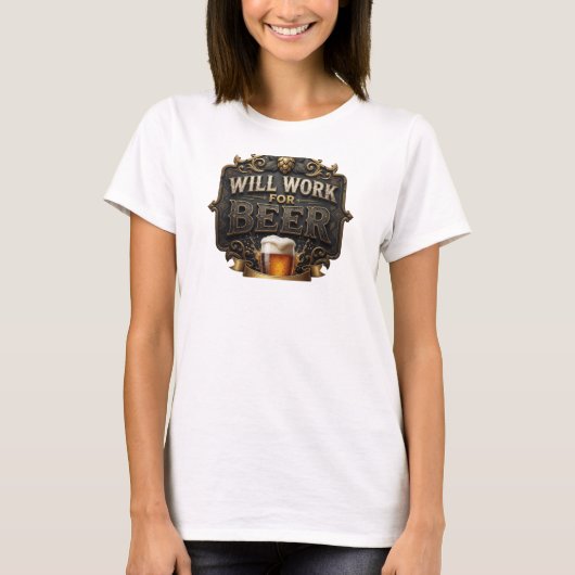 Lebendiges Pink WIRD FÜR BIER ARBEITEN Tragbare Ku T-Shirt (Vorderseite)